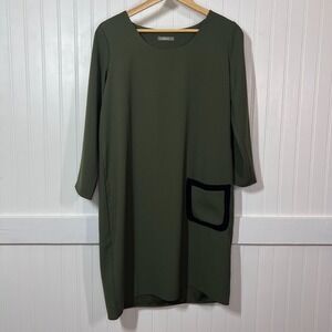 Dixie Dress Olive Lagenlook Homestead Shift Black Pocket Minimalist Chic Midi S